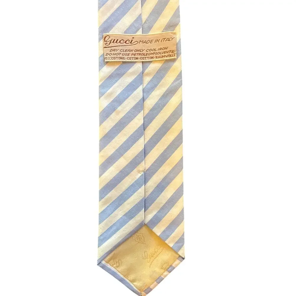 Gucci Cotton Blue & Cream Repp Necktie 56” L 3” Wide Tie Made in Italy